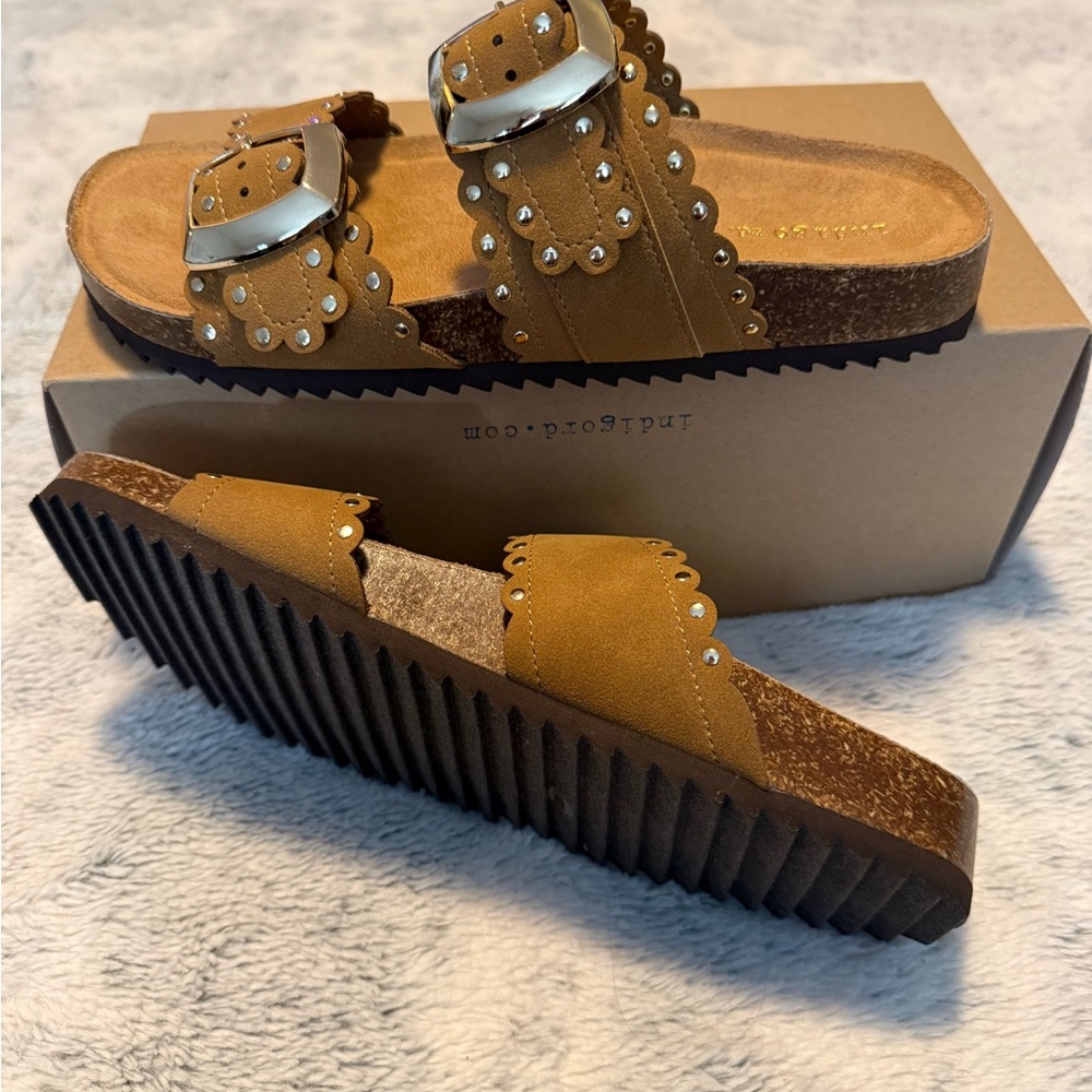 Indigo Tan Studded Buckle Sandals - Picture 4 of 5